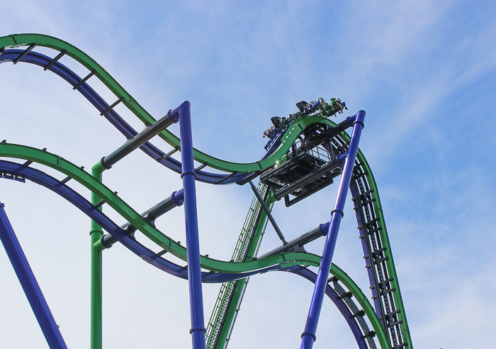 The Joker 4D Free Fly Coaster at Six Flags Great America, Gurnee, Illinois