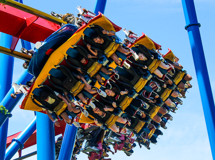 The Superman Ultimate Flight roller coaster at Six Flags Great America, Gurnee, Illinois