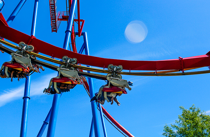 The Superman Ultimate Flight roller coaster at Six Flags Great America, Gurnee, Illinois