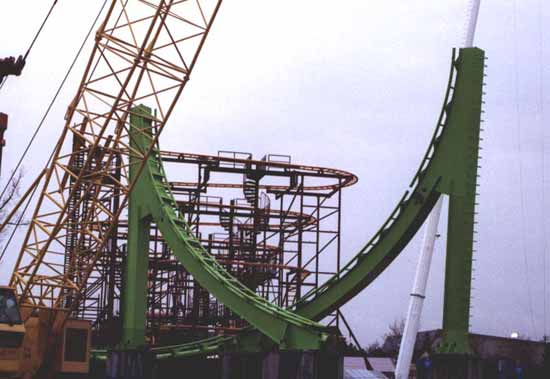 Six Flags Kentucky Kingdom's 2003 Greezed Lightnin' Coaster Under Construction