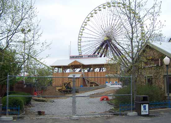 Greezed Lightnin' station construction at Six Flags Kentucky Kingdom