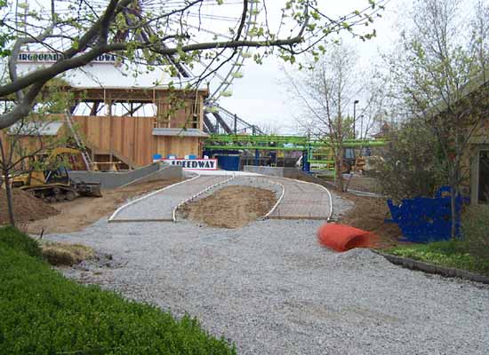 Greezed Lightnin' queue construction at Six Flags Kentucky Kingdom