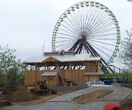 Greezed Lightnin' station construction at Six Flags Kentucky Kingdom