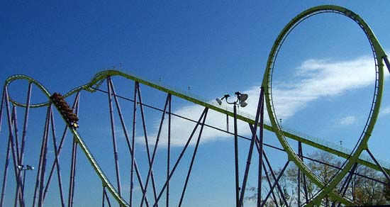 The Chang Rollercoaster during Frightfest at Six Flags Kentucky Kingdom, Louisville, KY