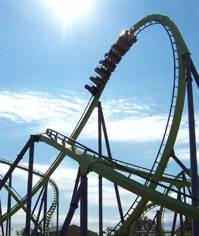 The Chang Rollercoaster during Frightfest at Six Flags Kentucky Kingdom, Louisville, KY