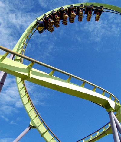 The Chang Rollercoaster during Frightfest at Six Flags Kentucky Kingdom, Louisville, KY