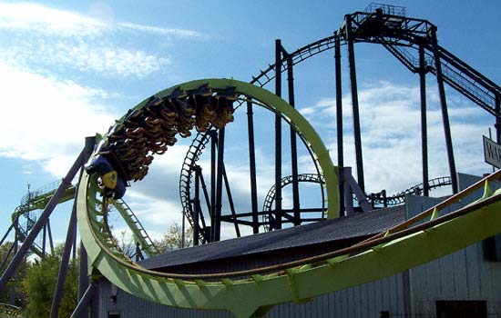 The Chang Rollercoaster during Frightfest at Six Flags Kentucky Kingdom, Louisville, KY