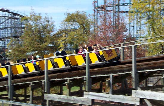 The Thunder Run Rollercoaster during Frightfest at Six Flags Kentucky Kingdom, Louisville, KY