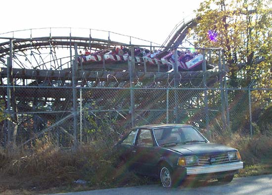 Twisted Twins (formerly Sisters) Rollercoaster during Frightfest at Six Flags Kentucky Kingdom, Louisville, KY