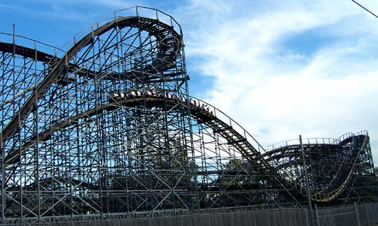 Twisted Twins (formerly Sisters) Rollercoaster during Frightfest at Six Flags Kentucky Kingdom, Louisville, KY