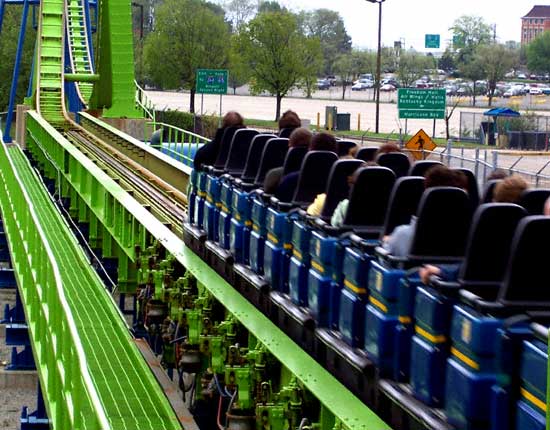 The Greezed Lightnin' Rollercoaster at Six Flags Kentucky Kingdom, Louisville, KY