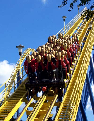 Chang, a stand-up Rollercoaster at Six Flags Kentucky Kingdom, Louisville, KY