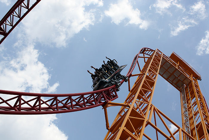 The new for 2011 Dare Devil Dive Roller Coaster at Six Flags Over Georgia, Austell, Georgia