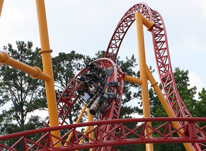 The new for 2011 Dare Devil Dive Roller Coaster at Six Flags Over Georgia, Austell, Georgia