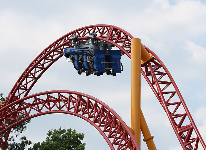 The new for 2011 Dare Devil Dive Roller Coaster at Six Flags Over Georgia, Austell, Georgia