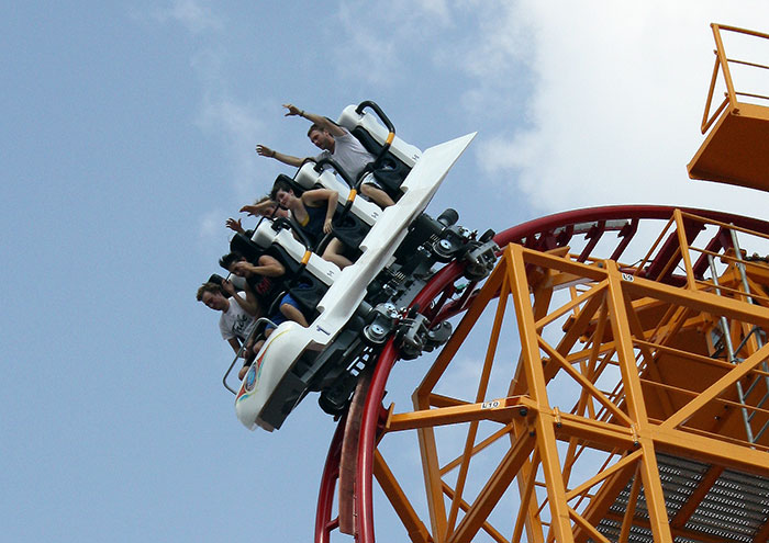 The new for 2011 Dare Devil Dive Roller Coaster at Six Flags Over Georgia, Austell, Georgia