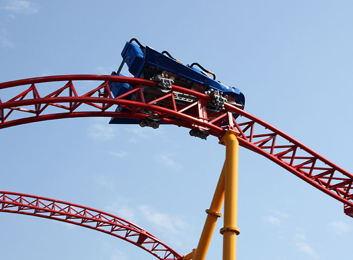 The new for 2011 Dare Devil Dive Roller Coaster at Six Flags Over Georgia, Austell, Georgia