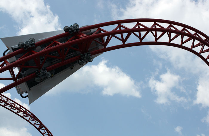 The new for 2011 Dare Devil Dive Roller Coaster at Six Flags Over Georgia, Austell, Georgia