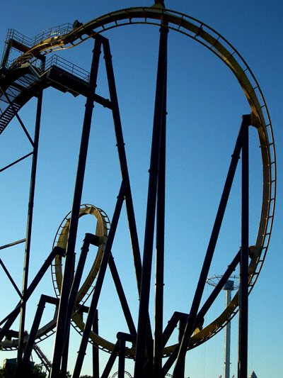 Batman The Ride in the early morning at Six Flags Over Texas, Arlington, TX