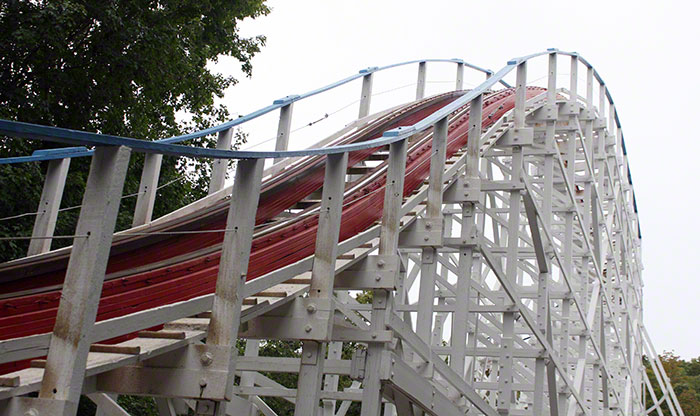 The Screaming Eagle Roller Coaster walk back during the Daredevil Daze Enthusiast Event at Six Flags St. Louis, Eureka, Missouri