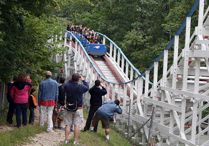 The Screaming Eagle Roller Coaster walk back during the Daredevil Daze Enthusiast Event at Six Flags St. Louis, Eureka, Missouri