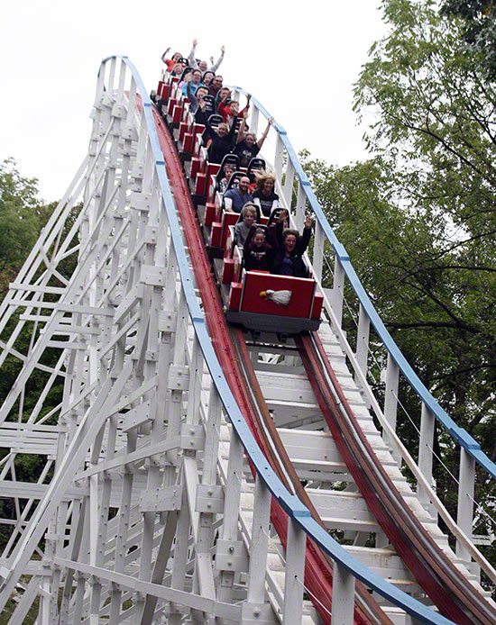 The Screaming Eagle Roller Coaster walk back during the Daredevil Daze Enthusiast Event at Six Flags St. Louis, Eureka, Missouri