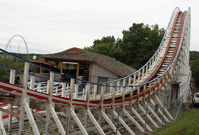 The Screaming Eagle Roller Coaster walk back during the Daredevil Daze Enthusiast Event at Six Flags St. Louis, Eureka, Missouri