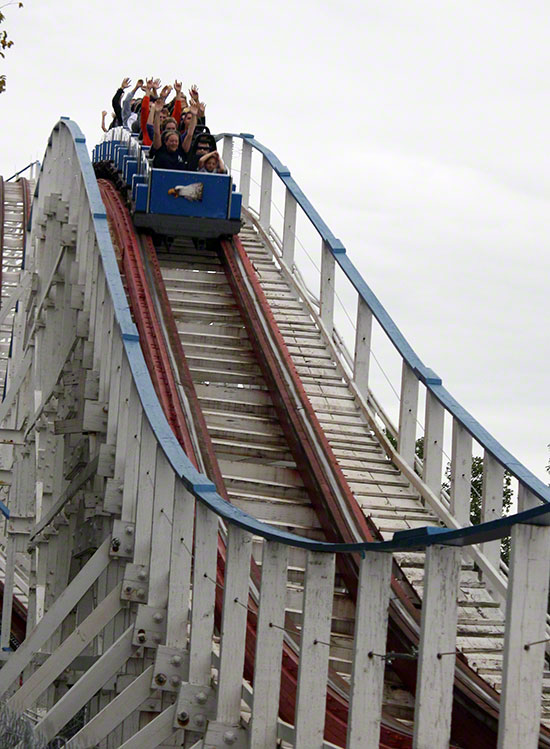 The Screaming Eagle Roller Coaster walk back during the Daredevil Daze Enthusiast Event at Six Flags St. Louis, Eureka, Missouri