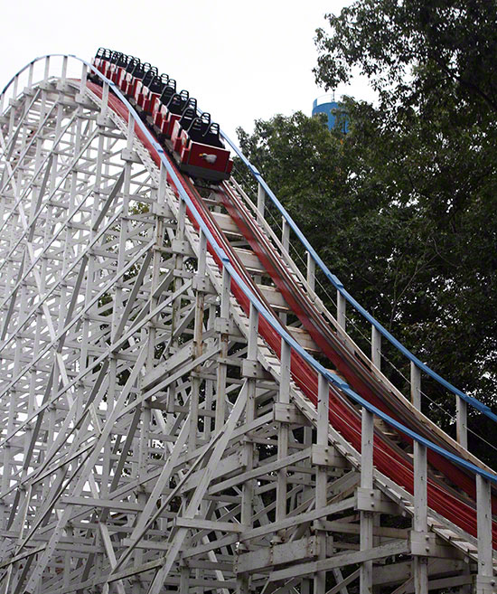 The Screaming Eagle Roller Coaster walk back during the Daredevil Daze Enthusiast Event at Six Flags St. Louis, Eureka, Missouri