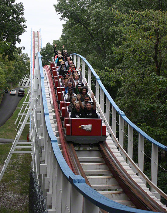 The Screaming Eagle Roller Coaster walk back during the Daredevil Daze Enthusiast Event at Six Flags St. Louis, Eureka, Missouri