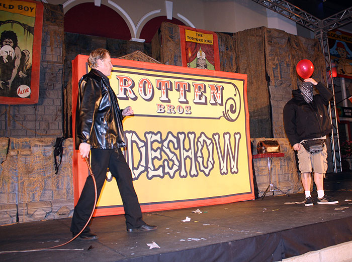 The Rotten Brothers Sideshow during Fright Fest at Six Flags St. Louis, Eureka, Missouri