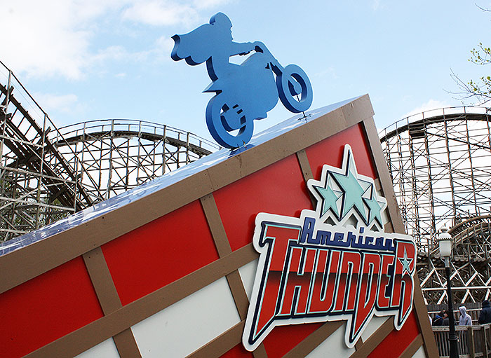 The American Thunder (Formerly Evel Knievel) roller coaster at Six Flags St. Louis, Eureka, Missouri