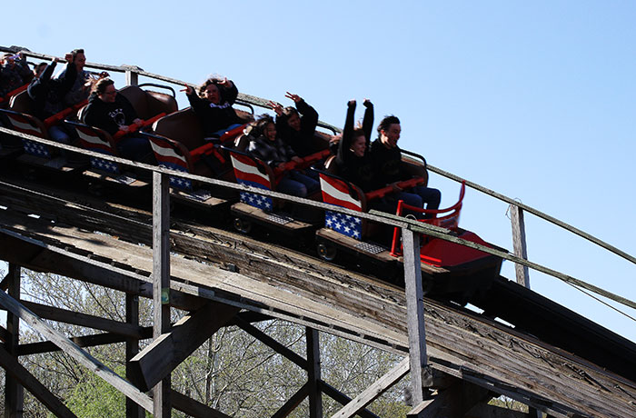 The American Thunder (Formerly Evel Knievel) roller coaster at Six Flags St. Louis, Eureka, Missouri