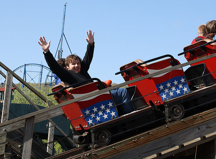 The American Thunder (Formerly Evel Knievel) roller coaster at Six Flags St. Louis, Eureka, Missouri