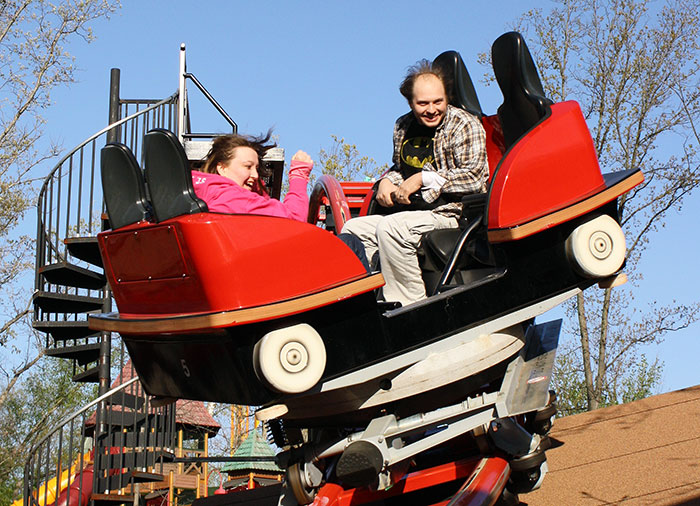 The Pandemonium (Formerly Tony Hawk's Big Spin) roller coaster at Six Flags St. Louis, Eureka, Missouri