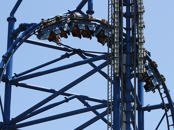 The Mr. Freeze Reverse Blast Roller Coaster at Six Flags St. Louis, Eureka, Missouri