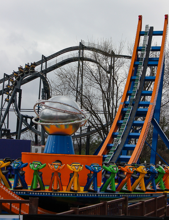 The new for 2017 Spinsanity ride at Six Flags St. Louis, Eureka, Missouri