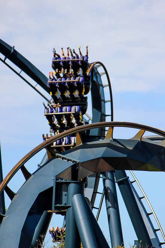 The Batman The Ride roillercoaster at Daredevil Daze-Fright Fest 2019 at Six Flags St. Louis, Eureka, Missouri