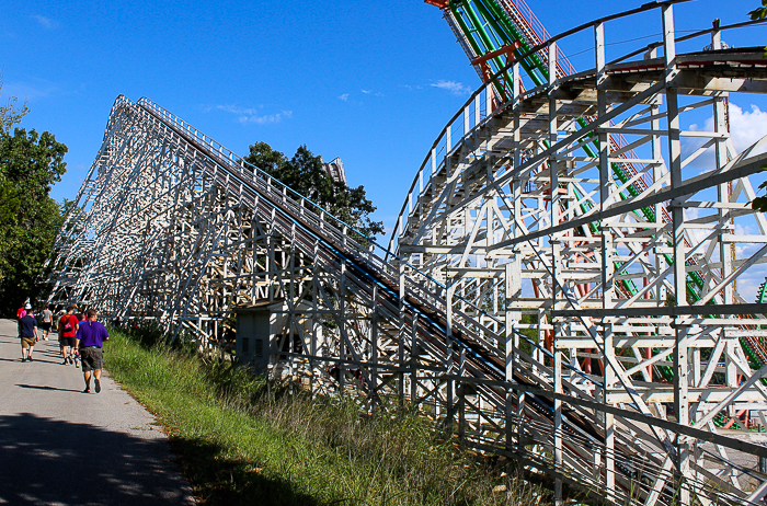 The Screamin' Eagle roller coaster during Daredevil Daze at Six Flags St. Louis, Eureka, Missouri