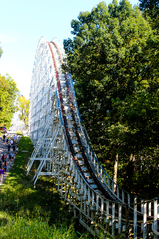 The Screamin' Eagle roller coaster during Daredevil Daze at Six Flags St. Louis, Eureka, Missouri