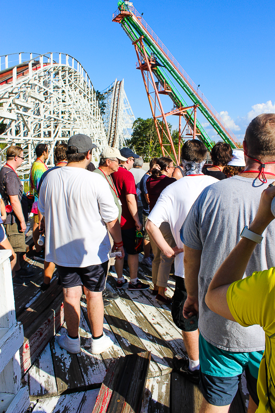 The Screamin' Eagle roller coaster during Daredevil Daze at Six Flags St. Louis, Eureka, Missouri