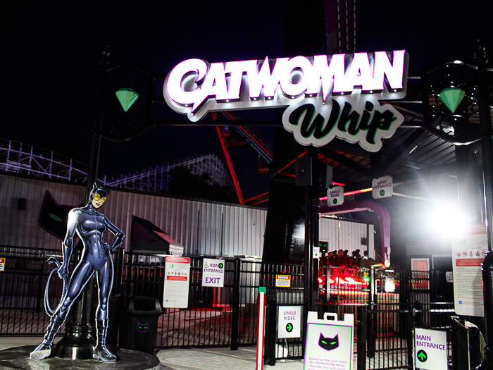 The new for 2022 Catwoman Whip ride at Daredevil Daze at Six Flags St. Louis, Eureka, Missouri