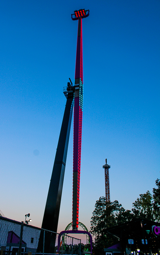 The new for 2022 Catwoman Whip ride at Daredevil Daze at Six Flags St. Louis, Eureka, Missouri