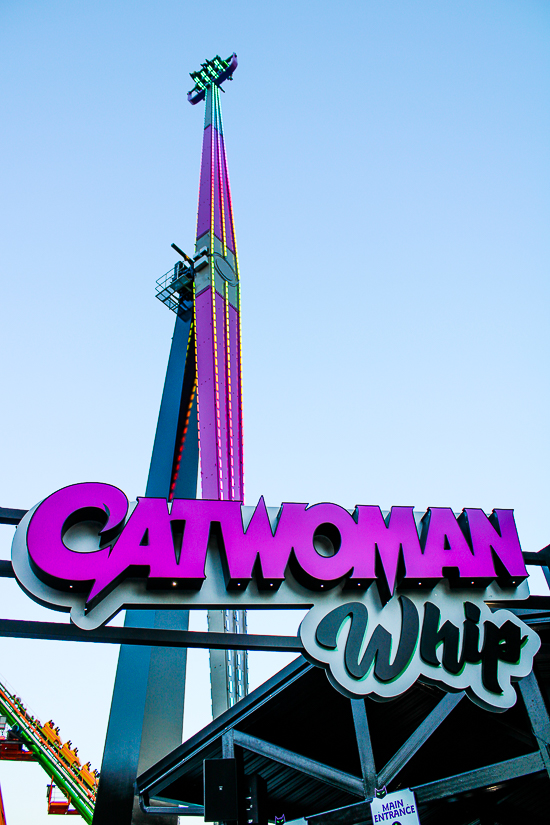 The new for 2022 Catwoman Whip ride at Daredevil Daze at Six Flags St. Louis, Eureka, Missouri