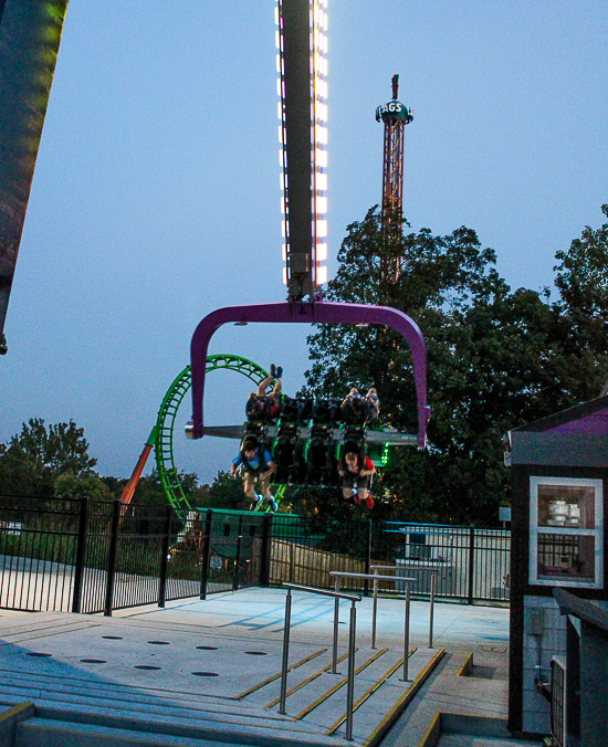 The new for 2022 Catwoman Whip ride at Daredevil Daze at Six Flags St. Louis, Eureka, Missouri