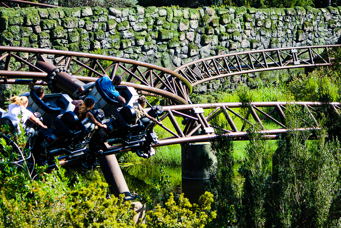 Hagrid's Magical Creature Motorbike Adventure roller coaster at The Wizzarding World of Harry Potter:  Hogsmeade at Universal's Islands of Adventure, Orlando, Florida