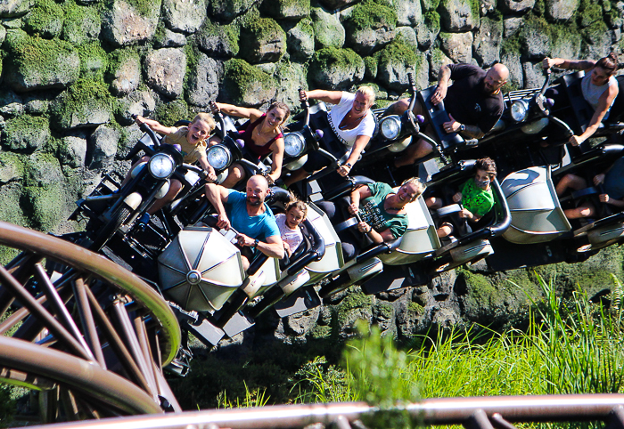 Hagrid's Magical Creature Motorbike Adventure roller coaster at The Wizzarding World of Harry Potter:  Hogsmeade at Universal's Islands of Adventure, Orlando, Florida