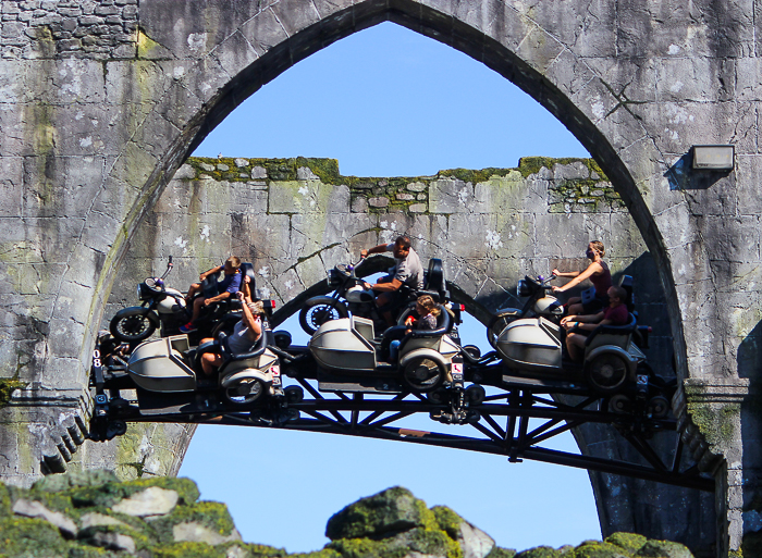 Hagrid's Magical Creature Motorbike Adventure roller coaster at The Wizzarding World of Harry Potter:  Hogsmeade at Universal's Islands of Adventure, Orlando, Florida