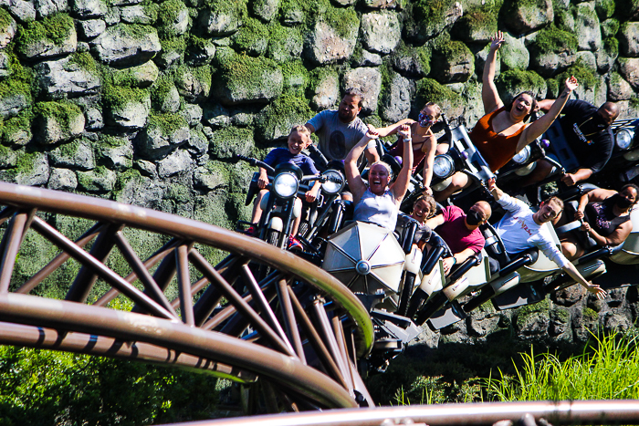 Hagrid's Magical Creature Motorbike Adventure roller coaster at The Wizzarding World of Harry Potter:  Hogsmeade at Universal's Islands of Adventure, Orlando, Florida