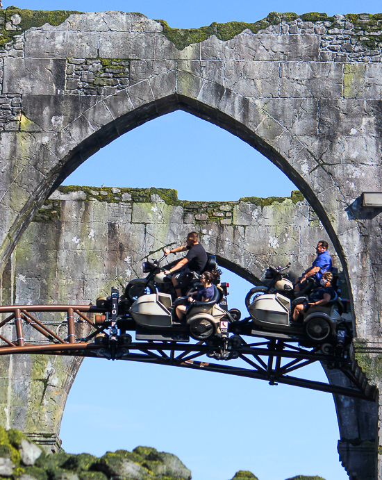 Hagrid's Magical Creature Motorbike Adventure roller coaster at The Wizzarding World of Harry Potter:  Hogsmeade at Universal's Islands of Adventure, Orlando, Florida